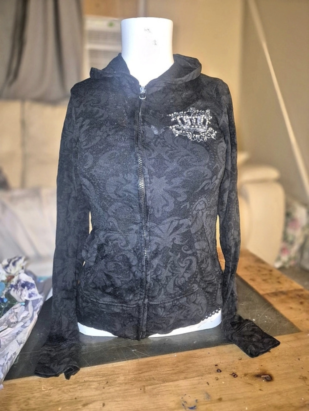 Diff Zip-Up Hoodie Paisley Graphic Black Size Small